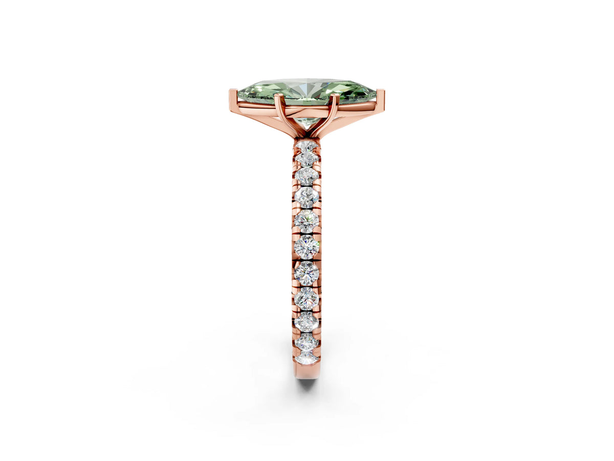 Fancy Green Marquise Cut Diamond Pavé Solitaire Ring in Rose gold with Round Pavé Band and Prong Setting_2