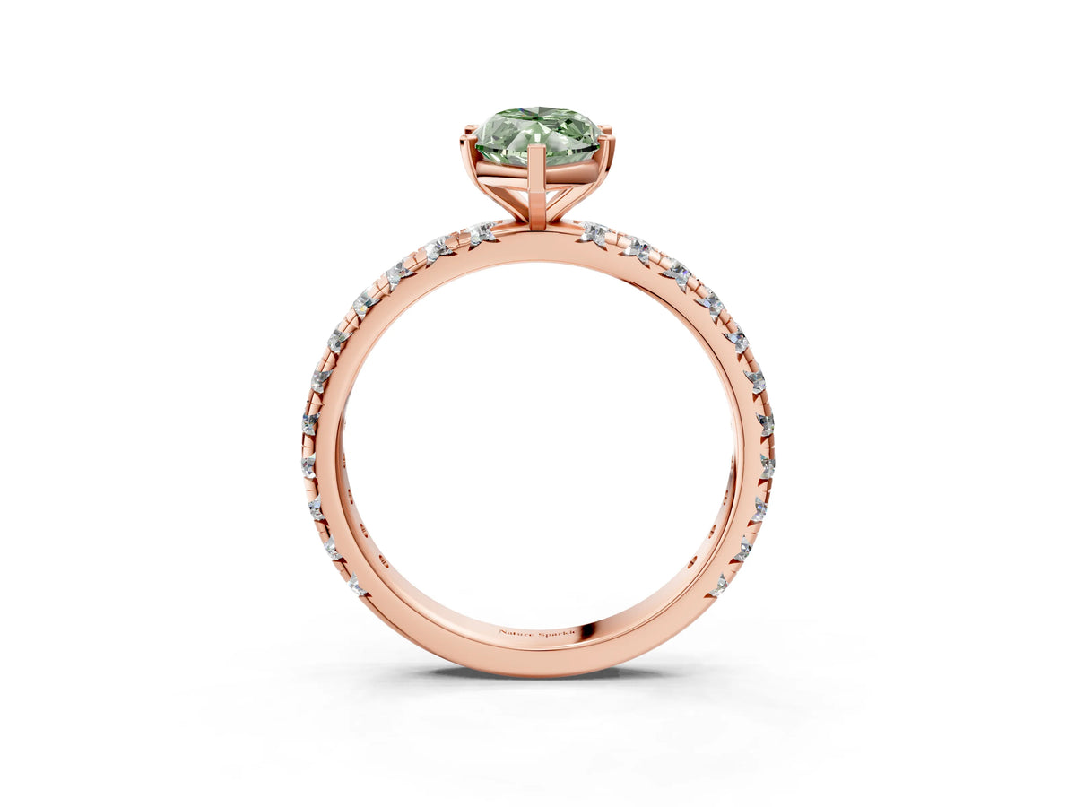 Fancy Green Marquise Cut Diamond Pavé Solitaire Ring in Rose gold with Round Pavé Band and Prong Setting_3