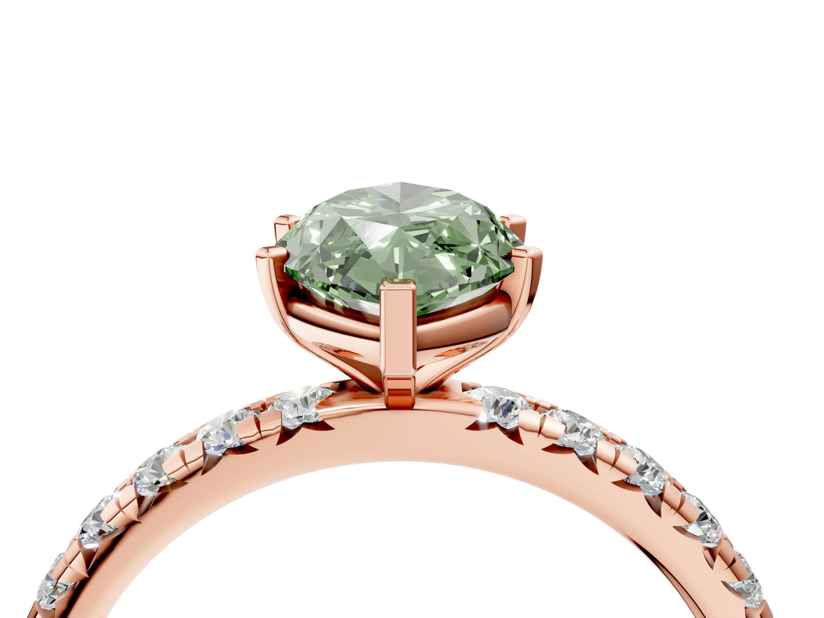 Fancy Green Marquise Cut Diamond Pavé Solitaire Ring in Rose gold with Round Pavé Band and Prong Setting_4