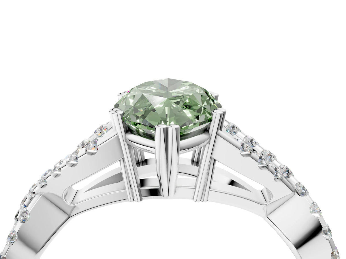 Fancy Green Marquise Cut Diamond Solitaire Ring in Platinum with Interwoven Pavé Band and Prong Setting_10