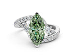 Fancy Green Marquise Cut Diamond Solitaire Ring in Platinum with Pavé Twist Band and Prong Setting_12