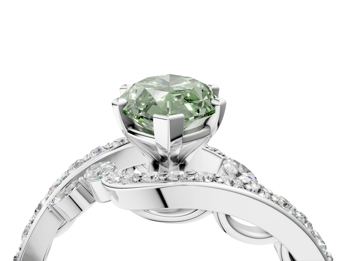 Fancy Green Marquise Cut Diamond Solitaire Ring in Platinum with Pavé Twist Band and Prong Setting_16