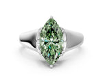 Fancy Green Marquise Cut Diamond Solitaire Ring in Platinum with Smooth Wide Band and Prong Setting_12