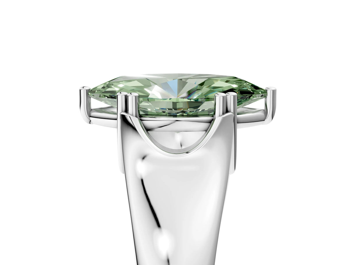 Fancy Green Marquise Cut Diamond Solitaire Ring in Platinum with Smooth Wide Band and Prong Setting_17