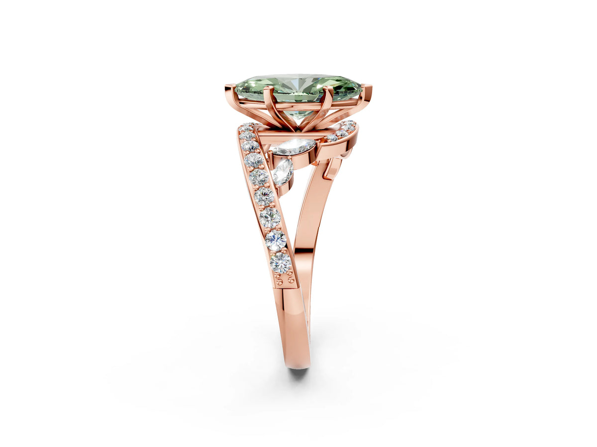 Fancy Green Marquise Cut Diamond Solitaire Ring in Rose gold with Pavé Twist Band and Prong Setting_2