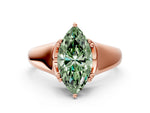 Fancy Green Marquise Cut Diamond Solitaire Ring in Rose gold with Smooth Wide Band and Prong Setting
