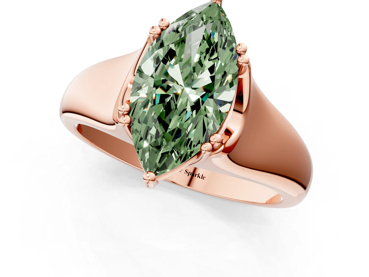 Fancy Green Marquise Cut Diamond Solitaire Ring in Rose gold with Smooth Wide Band and Prong Setting_1