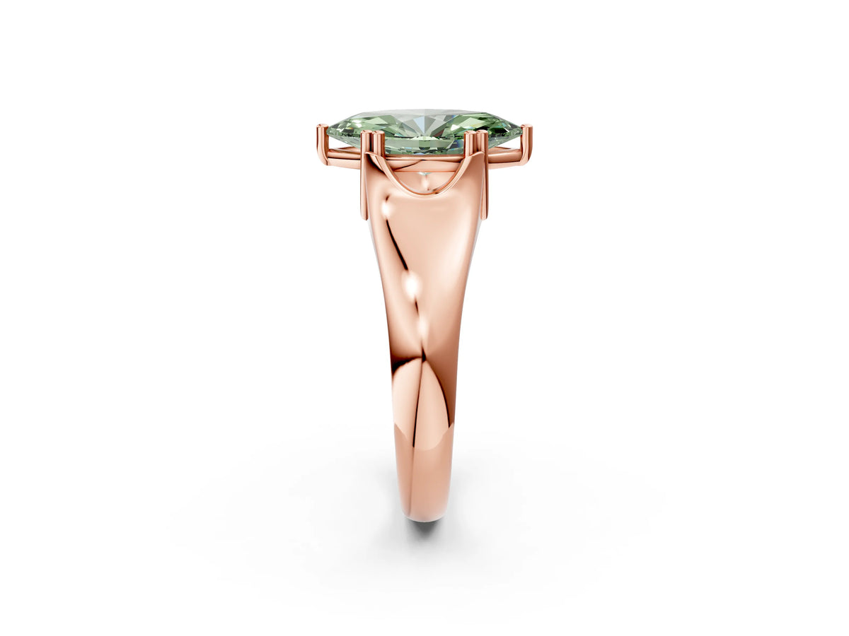 Fancy Green Marquise Cut Diamond Solitaire Ring in Rose gold with Smooth Wide Band and Prong Setting_2
