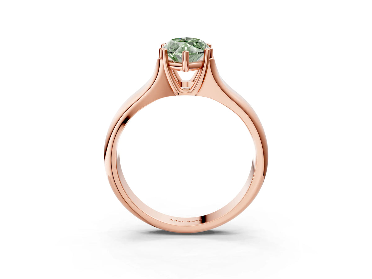 Fancy Green Marquise Cut Diamond Solitaire Ring in Rose gold with Smooth Wide Band and Prong Setting_3