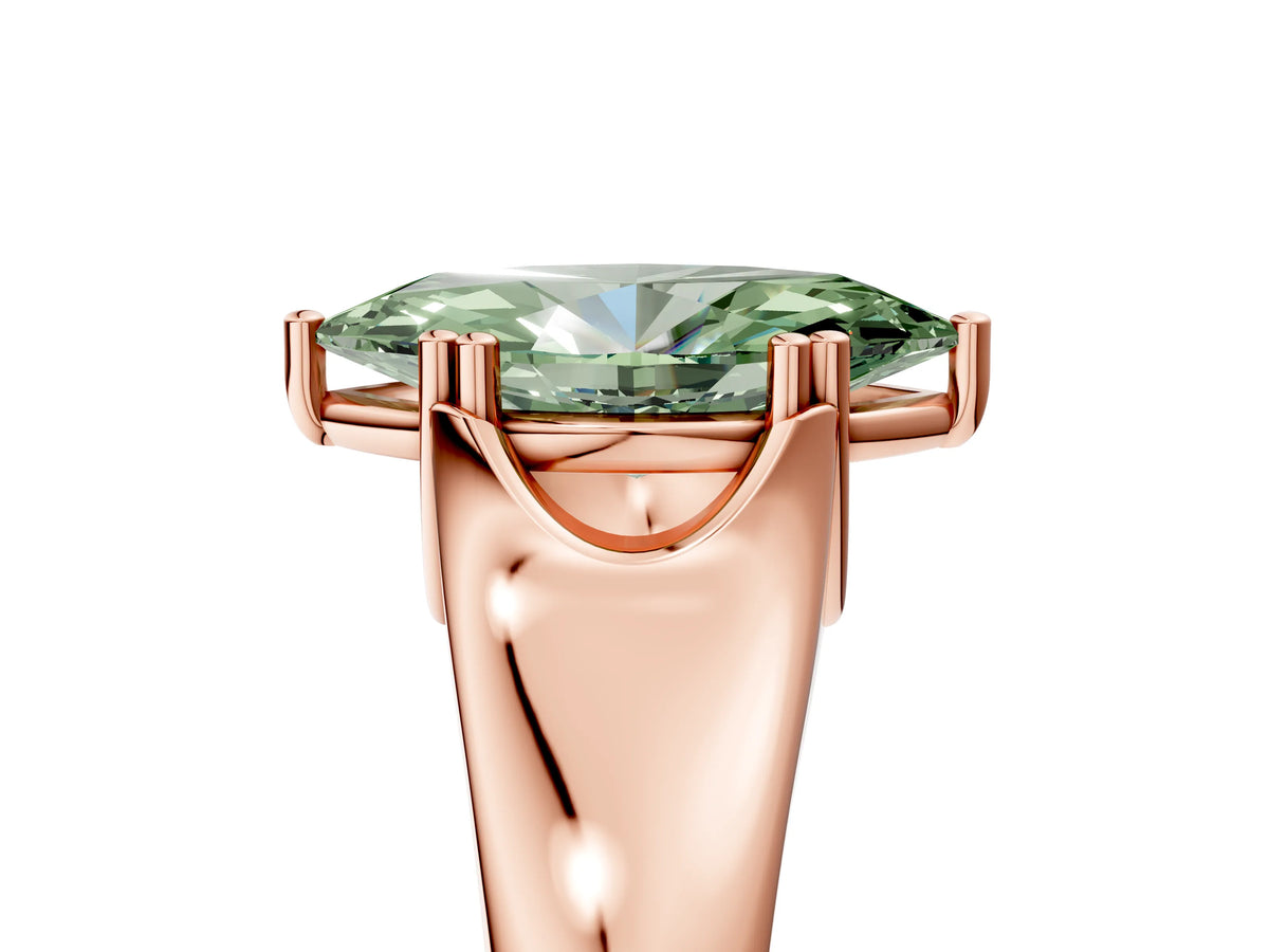 Fancy Green Marquise Cut Diamond Solitaire Ring in Rose gold with Smooth Wide Band and Prong Setting_5