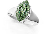 Fancy Green Marquise Cut Diamond Solitaire Ring in Silver with Smooth Wide Band and Prong Setting_13