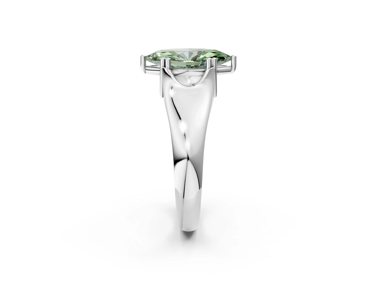Fancy Green Marquise Cut Diamond Solitaire Ring in Silver with Smooth Wide Band and Prong Setting_14