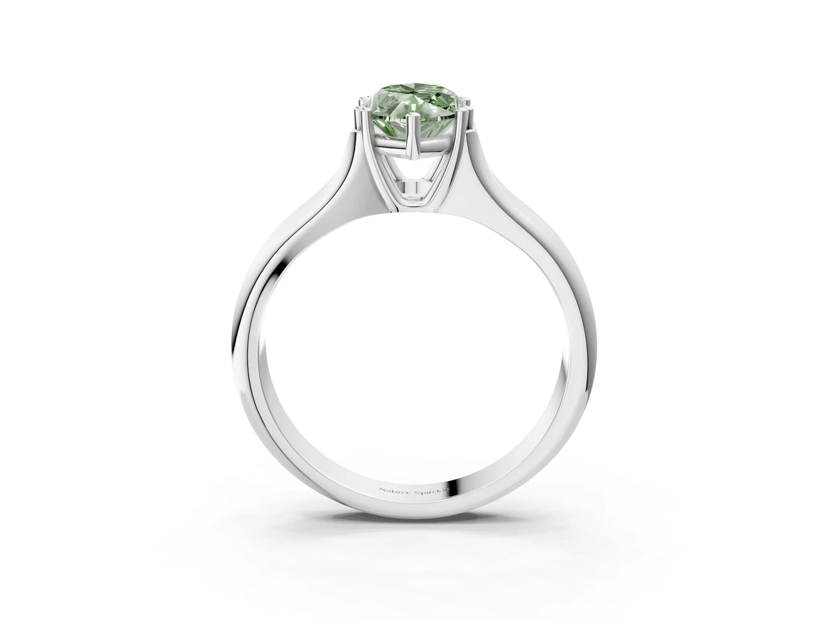 Fancy Green Marquise Cut Diamond Solitaire Ring in Silver with Smooth Wide Band and Prong Setting_15