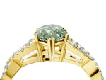 Fancy Green Marquise Cut Diamond Solitaire Ring in Yellow gold with Interwoven Pavé Band and Prong Setting_4