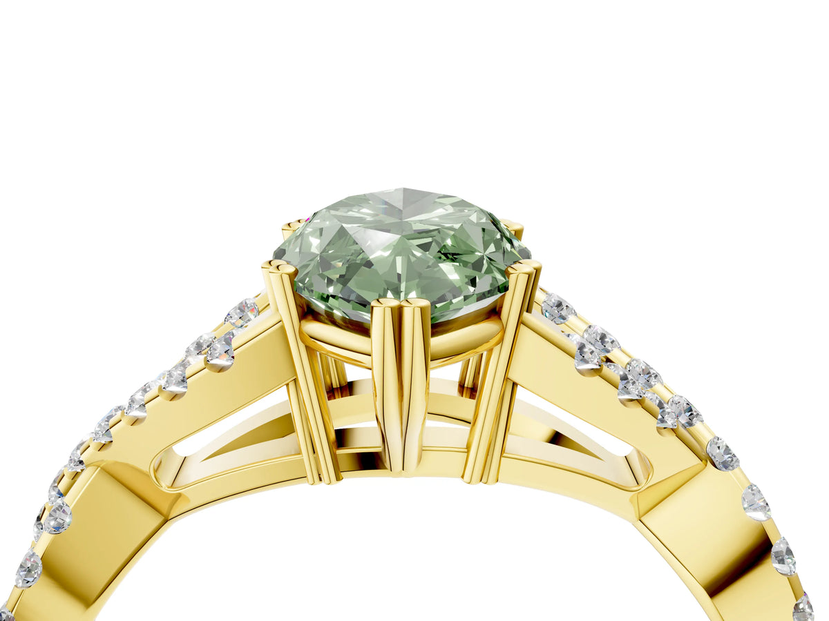 Fancy Green Marquise Cut Diamond Solitaire Ring in Yellow gold with Interwoven Pavé Band and Prong Setting_4