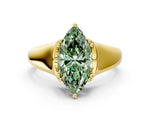 Fancy Green Marquise Cut Diamond Solitaire Ring in Yellow gold with Smooth Wide Band and Prong Setting