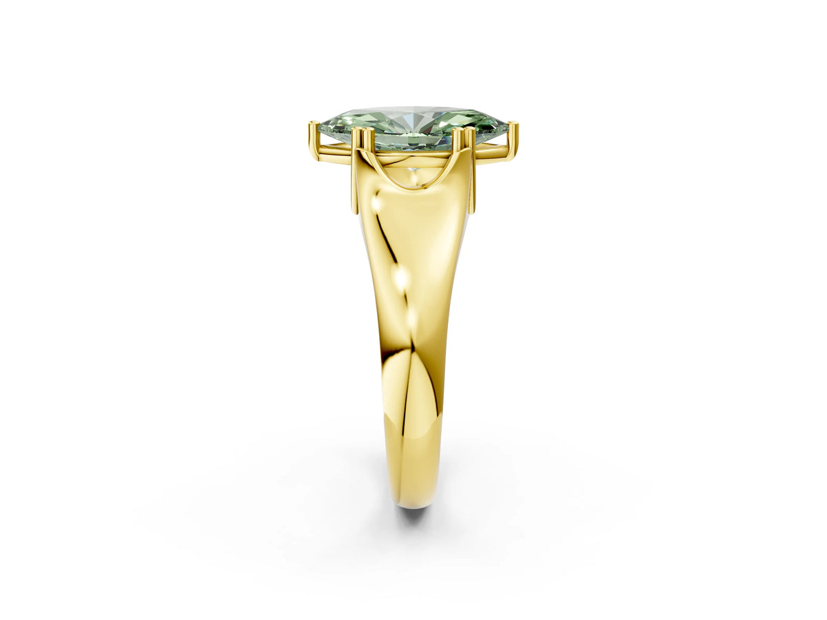 Fancy Green Marquise Cut Diamond Solitaire Ring in Yellow gold with Smooth Wide Band and Prong Setting_2