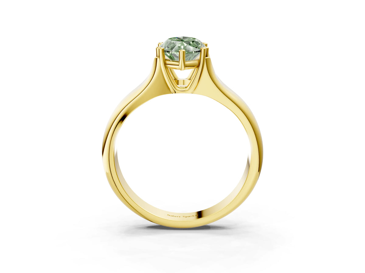 Fancy Green Marquise Cut Diamond Solitaire Ring in Yellow gold with Smooth Wide Band and Prong Setting_3