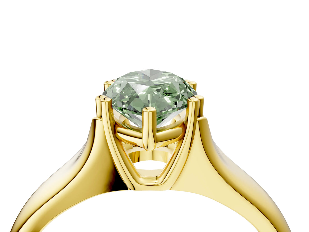 Fancy Green Marquise Cut Diamond Solitaire Ring in Yellow gold with Smooth Wide Band and Prong Setting_4