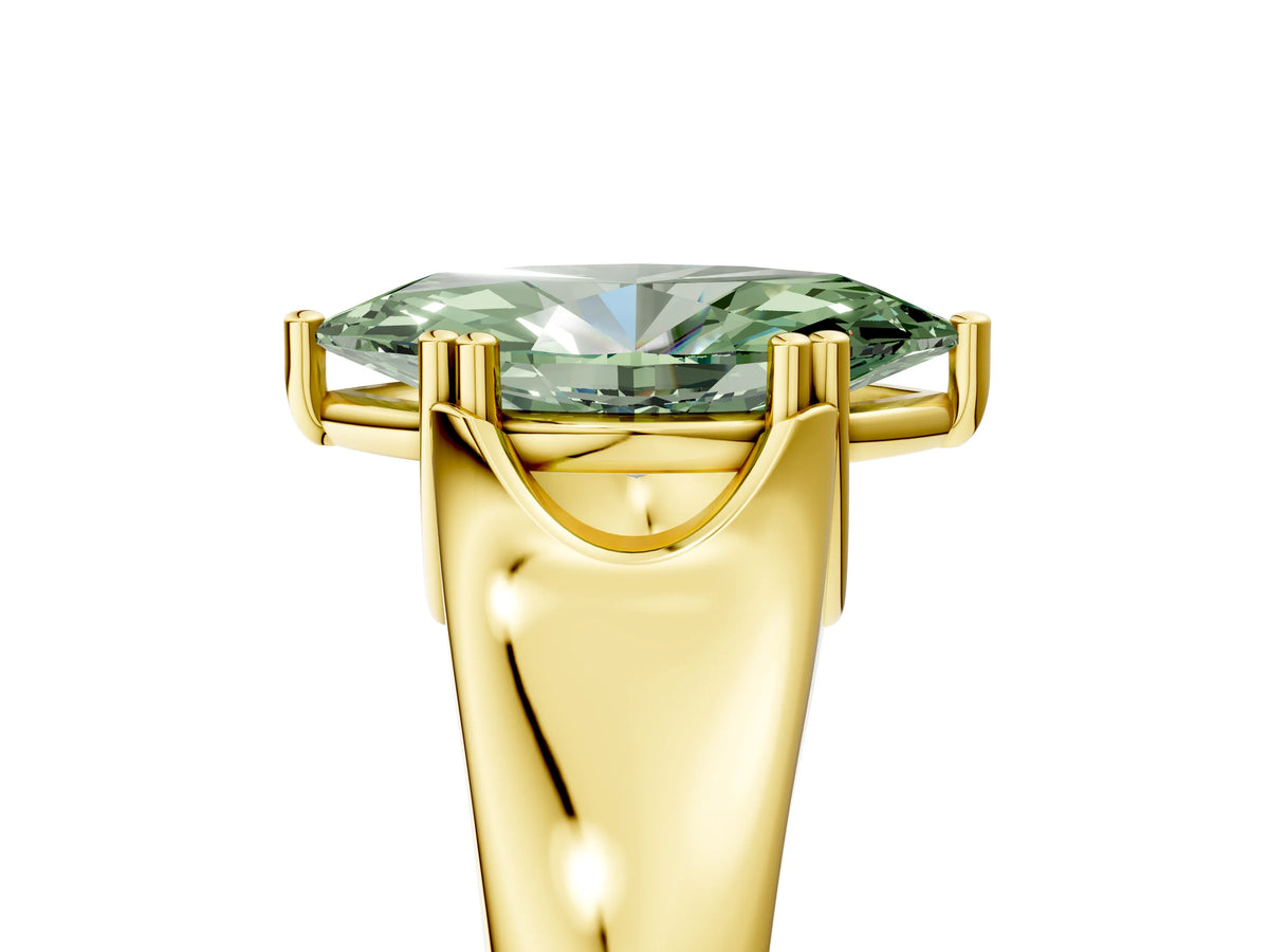 Fancy Green Marquise Cut Diamond Solitaire Ring in Yellow gold with Smooth Wide Band and Prong Setting_5