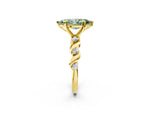 Fancy Green Marquise Cut Diamond Solitaire Ring in Yellow gold with Twisted Ribbon Band and Round Accents_2