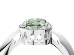 Fancy Green Oval Cut Diamond Halo Engagement Ring in Platinum with Plain Split Shank and Prong Setting_16