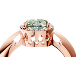 Fancy Green Oval Cut Diamond Halo Engagement Ring in Rose gold with Plain Split Shank and Prong Setting_4