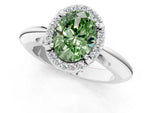 Fancy Green Oval Cut Diamond Halo Engagement Ring in White gold with Plain Split Shank and Prong Setting_1