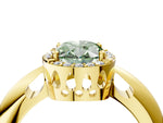 Fancy Green Oval Cut Diamond Halo Engagement Ring in Yellow gold with Plain Split Shank and Prong Setting_4