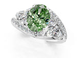 Fancy Green Oval Cut Diamond Halo Ring in Platinum with Marquise and Pavé Band in Prong Setting_13
