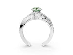 Fancy Green Oval Cut Diamond Halo Ring in Platinum with Marquise and Pavé Band in Prong Setting_15