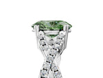 Fancy Green Oval Cut Diamond Solitaire Ring in Platinum with Interwoven Pavé Band and Prong Setting_11