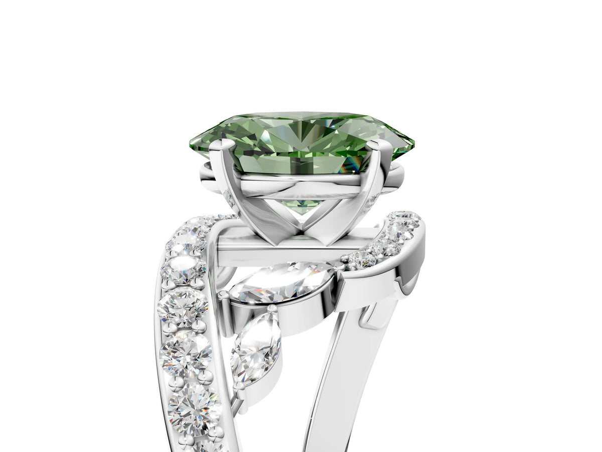 Fancy Green Oval Cut Diamond Solitaire Ring in Platinum with Pavé Twist Band and Prong Setting_11
