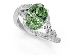 Fancy Green Oval Cut Diamond Solitaire Ring in Platinum with Pavé Twist Band and Prong Setting_7