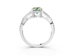 Fancy Green Oval Cut Diamond Solitaire Ring in Silver with Interwoven Pavé Band and Prong Setting_9