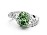 Fancy Green Oval Cut Diamond Solitaire Ring in White gold with Pavé Twist Band and Prong Setting