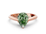Fancy Green Pear Cut Diamond Cathedral Solitaire Engagement Ring in Rose gold with Prong Setting