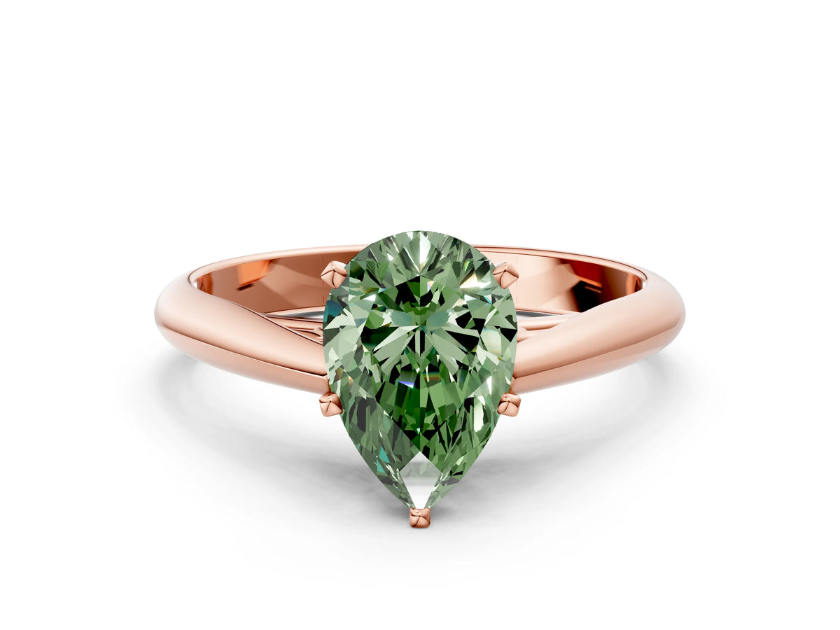 Fancy Green Pear Cut Diamond Cathedral Solitaire Engagement Ring in Rose gold with Prong Setting