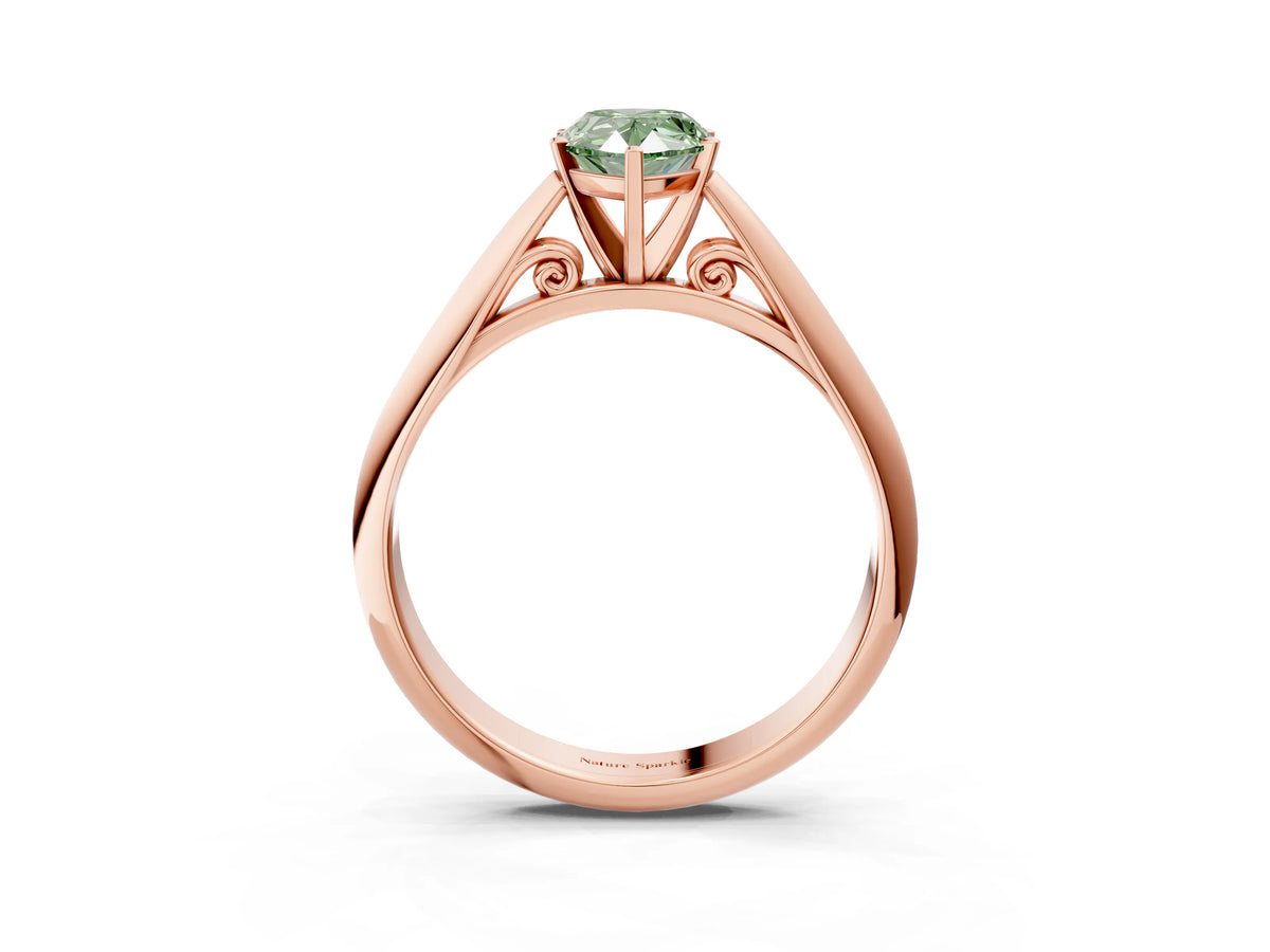 Fancy Green Pear Cut Diamond Cathedral Solitaire Engagement Ring in Rose gold with Prong Setting_3