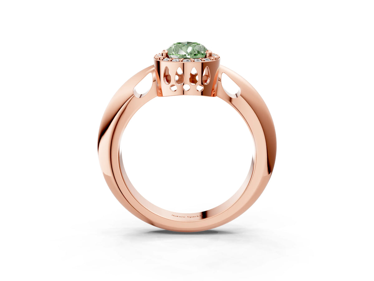 Fancy Green Pear Cut Diamond Halo Engagement Ring in Rose gold with Plain Split Shank and Prong Setting_3