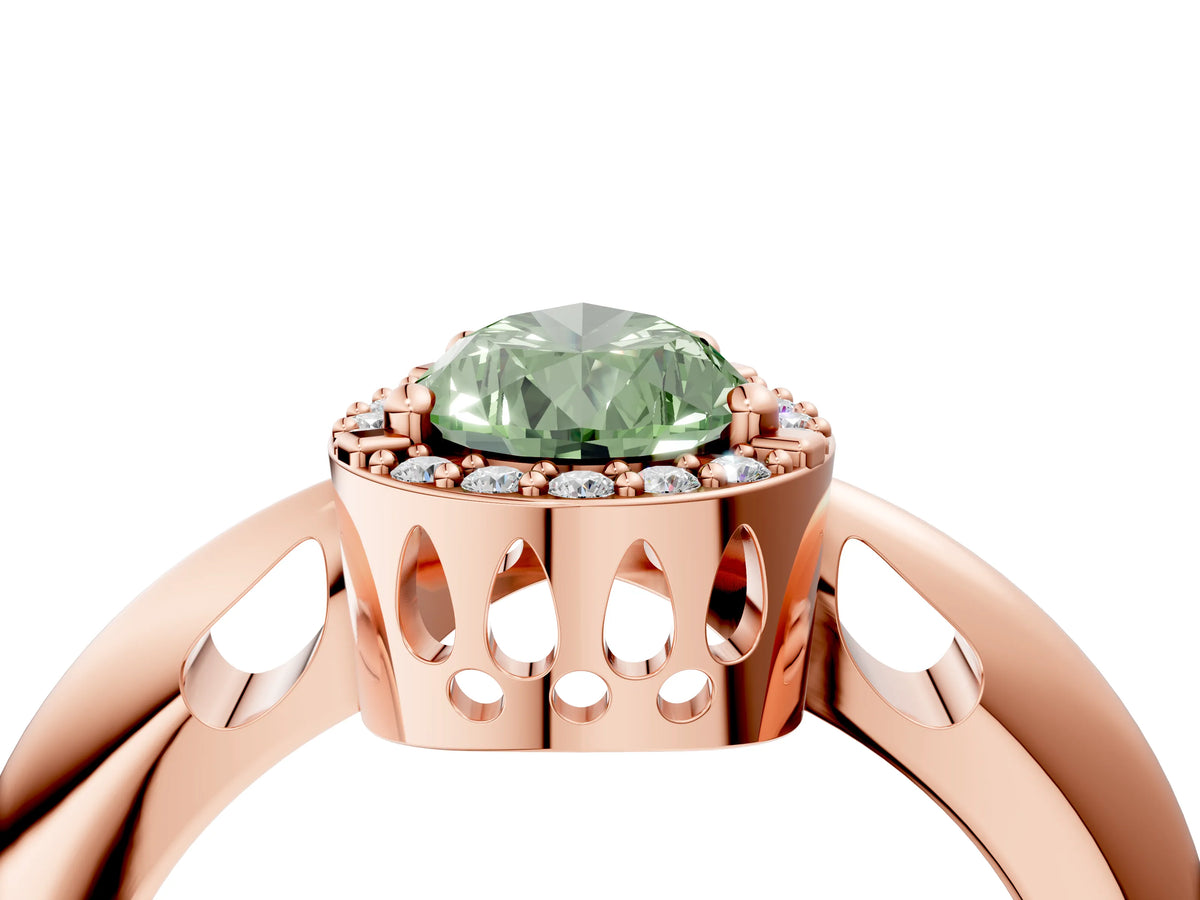 Fancy Green Pear Cut Diamond Halo Engagement Ring in Rose gold with Plain Split Shank and Prong Setting_4