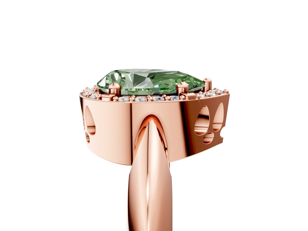 Fancy Green Pear Cut Diamond Halo Engagement Ring in Rose gold with Plain Split Shank and Prong Setting_5