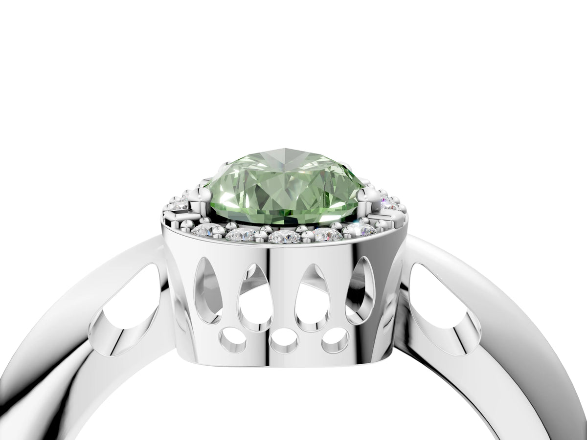Fancy Green Pear Cut Diamond Halo Engagement Ring in Silver with Plain Split Shank and Prong Setting_16