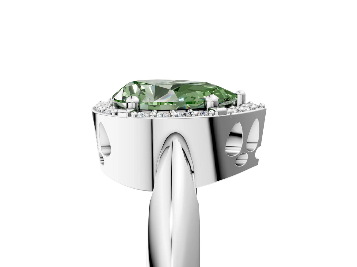 Fancy Green Pear Cut Diamond Halo Engagement Ring in Silver with Plain Split Shank and Prong Setting_17