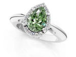 Fancy Green Pear Cut Diamond Halo Engagement Ring in White gold with Plain Split Shank and Prong Setting_1