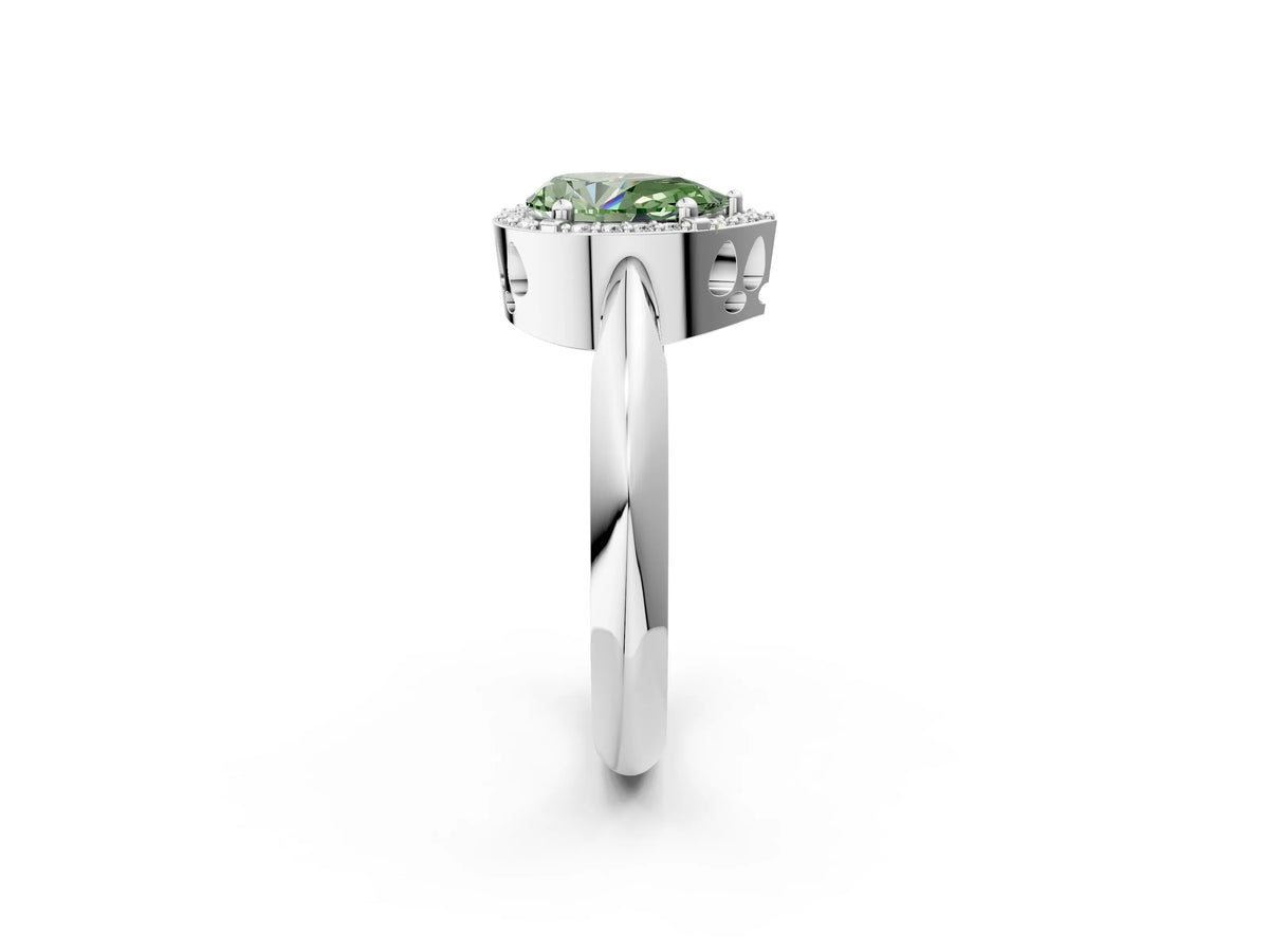 Fancy Green Pear Cut Diamond Halo Engagement Ring in White gold with Plain Split Shank and Prong Setting_2