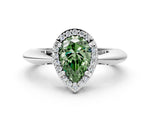 Fancy Green Pear Cut Diamond Halo Engagement Ring in White gold with Plain Split Shank and Prong Setting