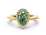 Fancy Green Pear Cut Diamond Halo Engagement Ring in Yellow gold with Plain Split Shank and Prong Setting