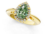 Fancy Green Pear Cut Diamond Halo Engagement Ring in Yellow gold with Plain Split Shank and Prong Setting_1