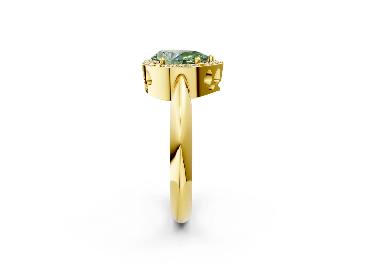 Fancy Green Pear Cut Diamond Halo Engagement Ring in Yellow gold with Plain Split Shank and Prong Setting_2